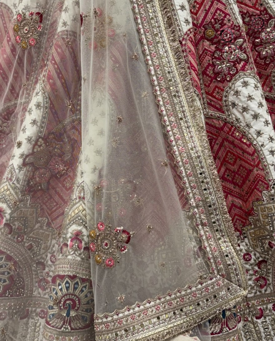 3068 - White Pure Soft Gadhwal Silk Heavy Embroidery Work Bridal Lehenga Choli